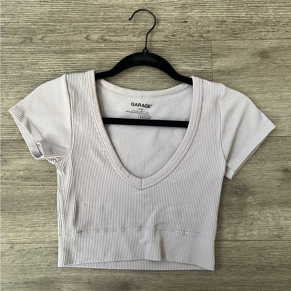 Garage Light Blue V Neck Crop Tpp